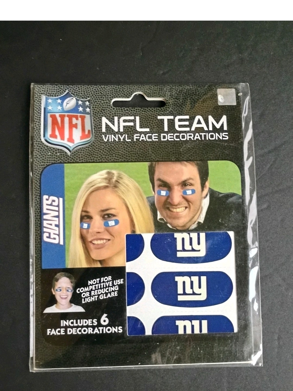 New York Giants NFL Vinyl Face Decorations 6 Pack under Eye Strips